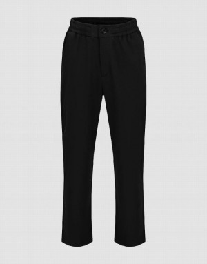 Black Urban Revivo Drawstring Waist Knitted Carrot Fit Men's Pants | 85361XVJT