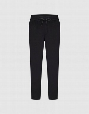 Black Urban Revivo Drawstring Waist Knitted Straight Men's Pants | 87561SIHD