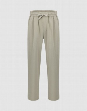 Khaki Urban Revivo Drawstring Waist Knitted Straight Men's Pants | 95041SKIP