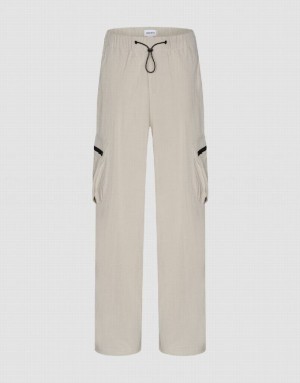 Khaki Urban Revivo Drawstring Waist Straight Men's Pants | 17543HFKS