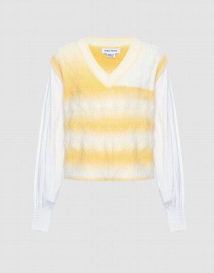 Multicolor Urban Revivo 2 In 1 Striped Cable Knit Top Women's Cardigan | 97302UMSN