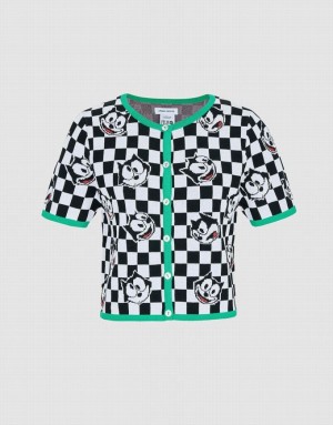 Multicolor Urban Revivo Felix The Cat Checkered Short Sleeve Women's Cardigan | 85037KPXL