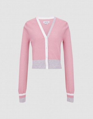 Pink Urban Revivo Color Block Fitted Women's Cardigan | 92138LHBP