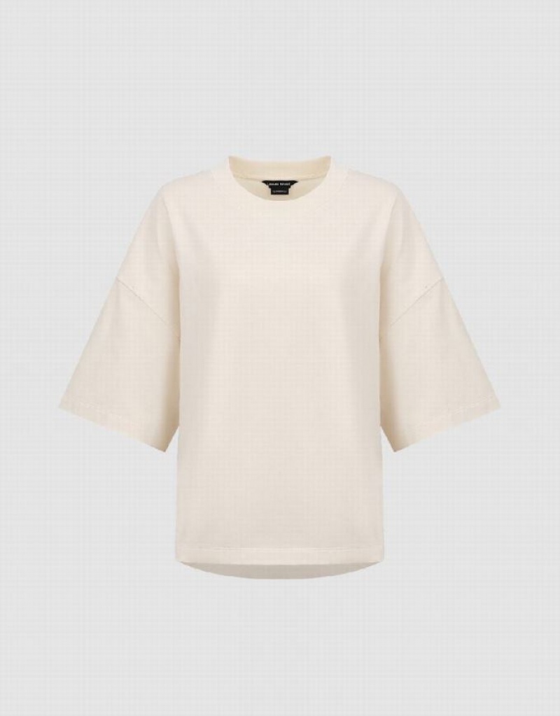 Beige Urban Revivo Crew Neck Oversized Women's T-Shirts | 96530AZTG