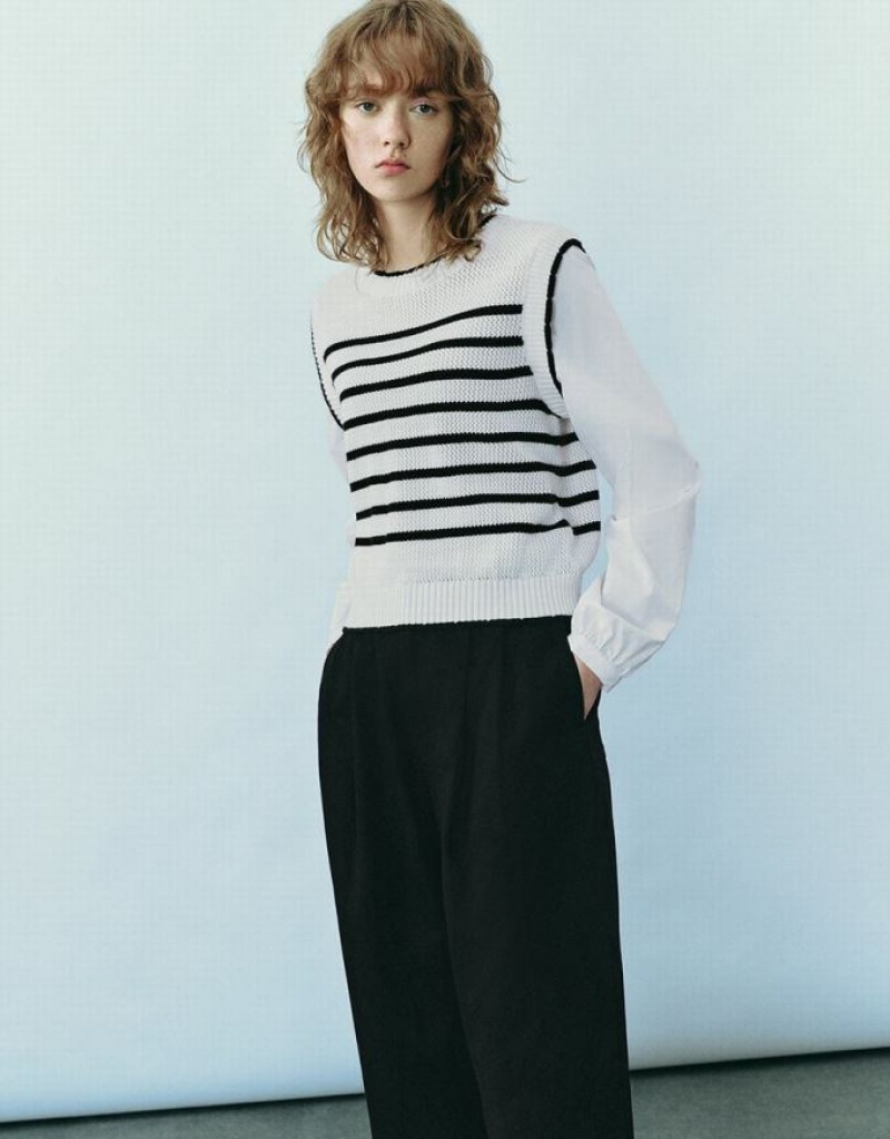 Black Urban Revivo 2 In 1 Crew Neck Knitted Women's Cardigan | 59183GIRH
