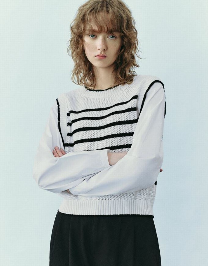 Black Urban Revivo 2 In 1 Crew Neck Knitted Women's Cardigan | 59183GIRH