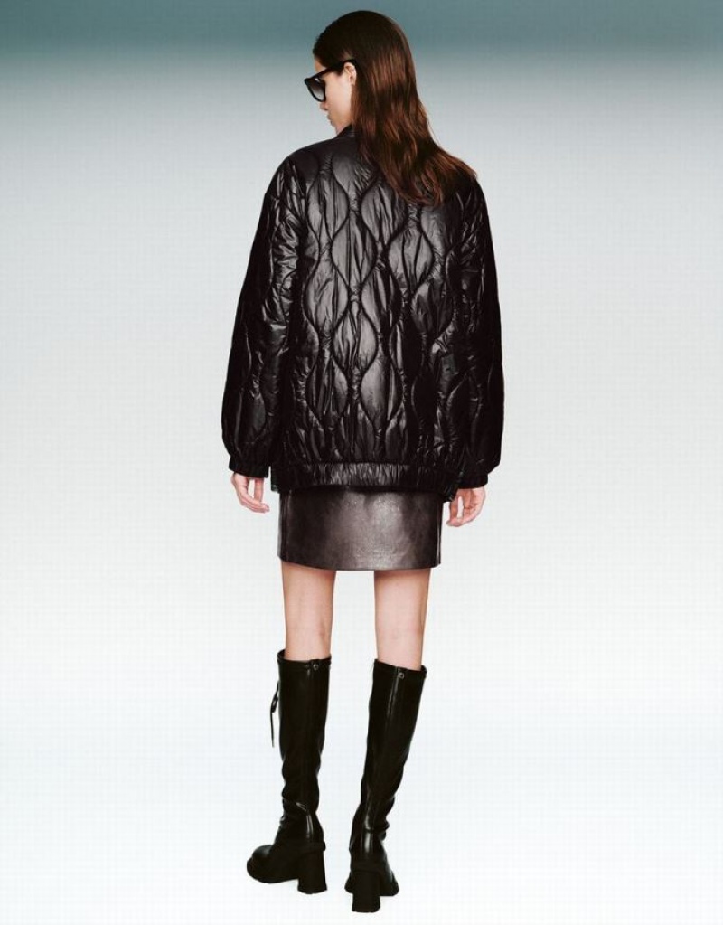 Black Urban Revivo 2 In 1 Denim Padded Women's Coats | 23681MTWE