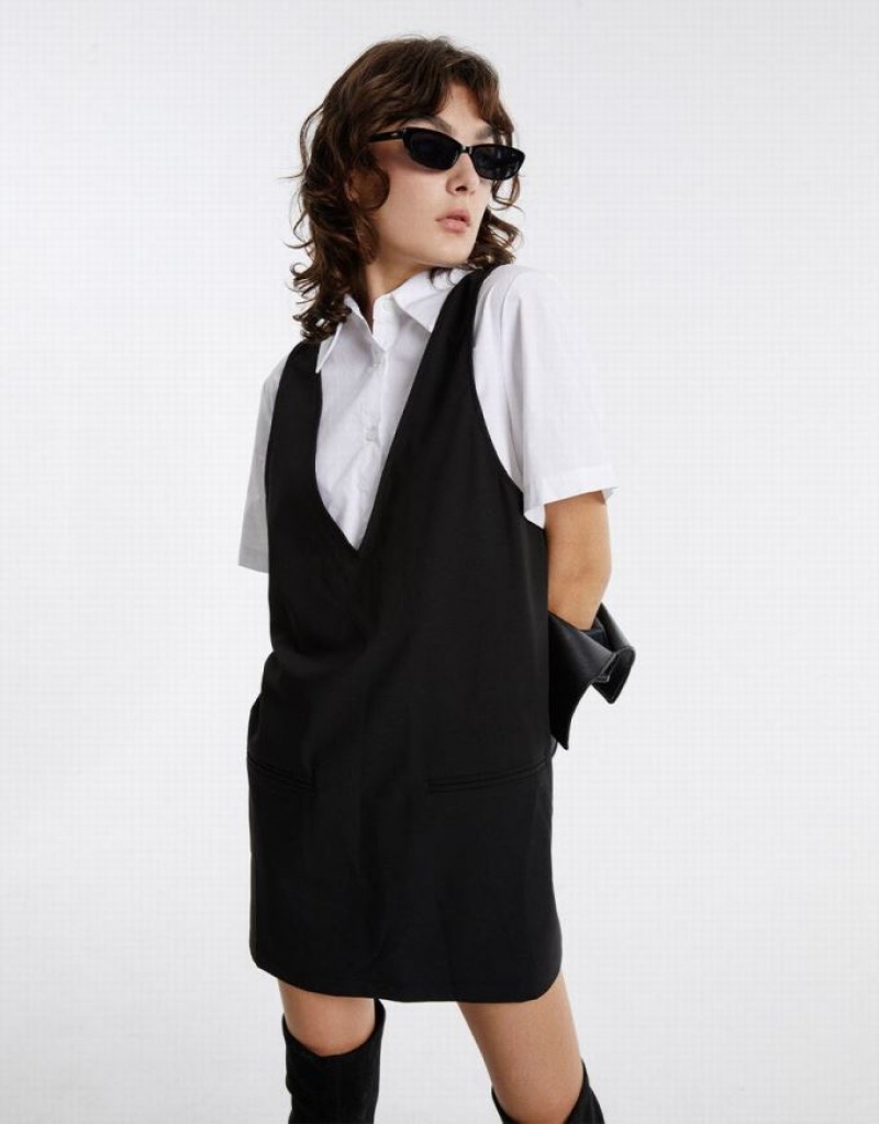 Black Urban Revivo 2 In 1 Two Tone Women's Casual Dress | 18934BORZ