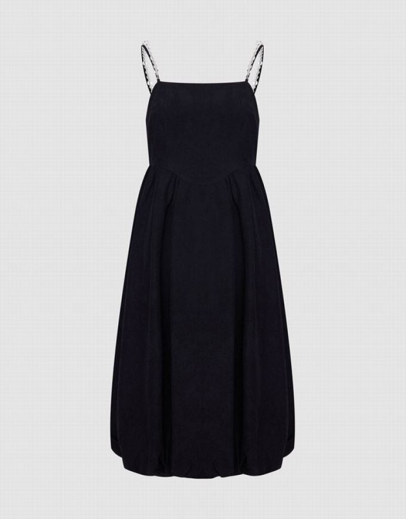 Black Urban Revivo Beaded Strap Cami Women\'s Dress | 69723ASFY