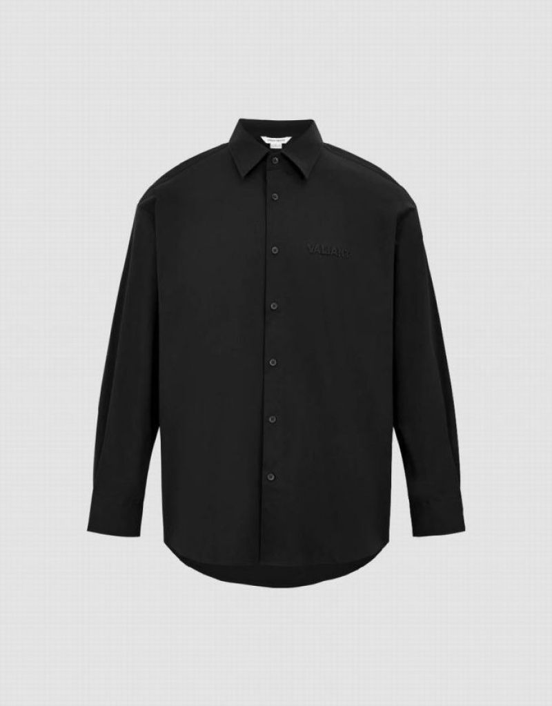 Black Urban Revivo Button Up Oversized Men's Shirts | 63890DXZB