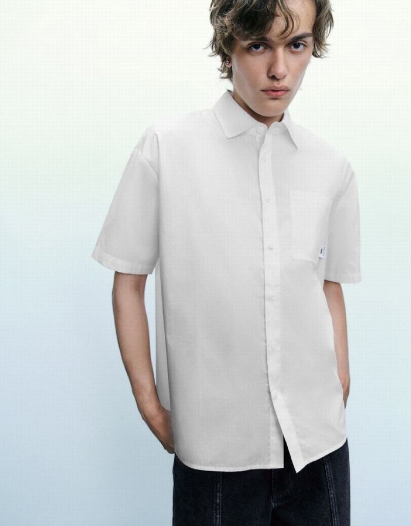 Black Urban Revivo Button Up Oversized Men's Shirts | 98102PLYT