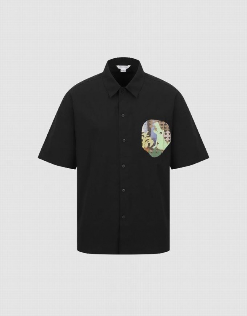 Black Urban Revivo Button Up Oversized Men's Shirts | 13457PGZX