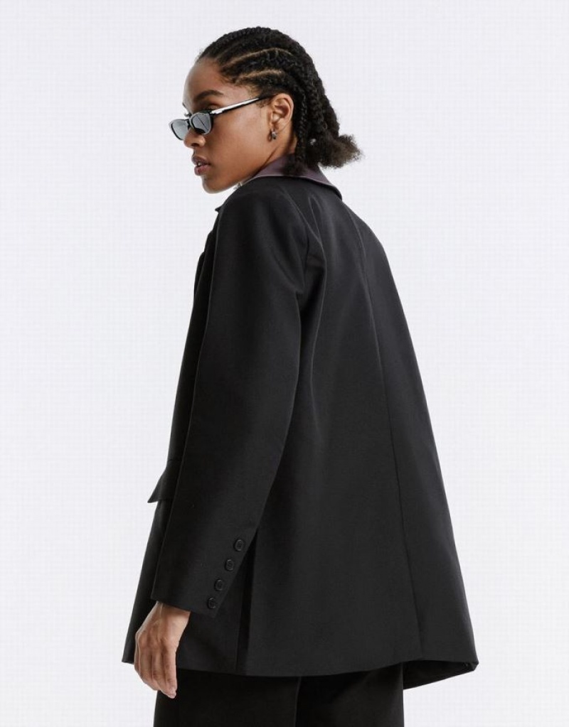 Black Urban Revivo Contrast Color Women's Blazers | 78240JKRP