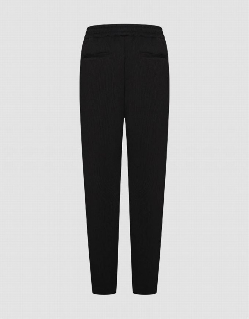 Black Urban Revivo Drawstring Waist Knitted Carrot Fit Men's Pants | 10792TQWA
