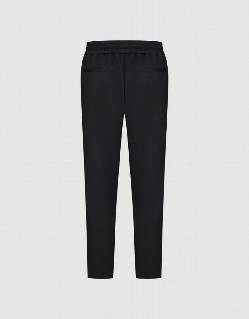 Black Urban Revivo Drawstring Waist Knitted Straight Men's Pants | 87561SIHD
