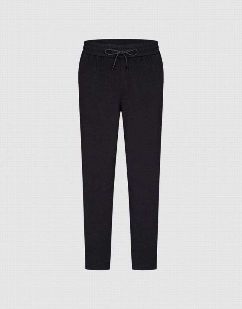 Black Urban Revivo Drawstring Waist Knitted Straight Men\'s Pants | 87561SIHD
