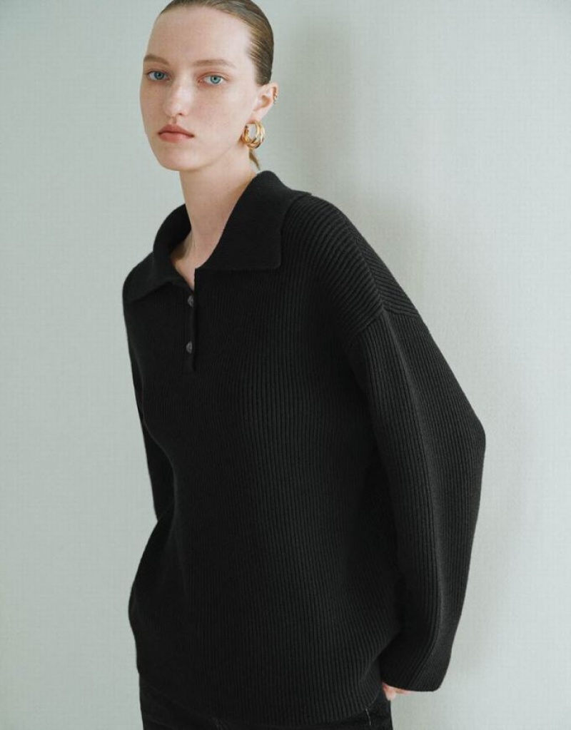 Black Urban Revivo Drop Shoulder Sleeve Knitted Women's Cardigan | 92513OQTZ