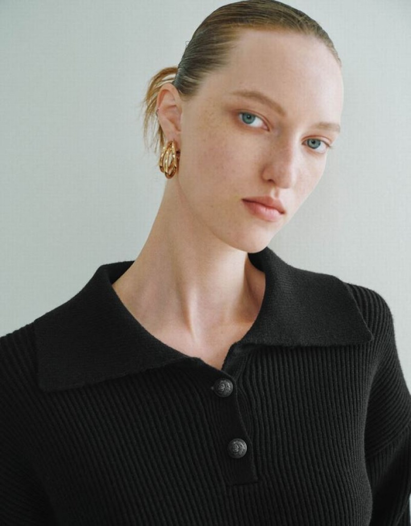 Black Urban Revivo Drop Shoulder Sleeve Knitted Women's Cardigan | 92513OQTZ