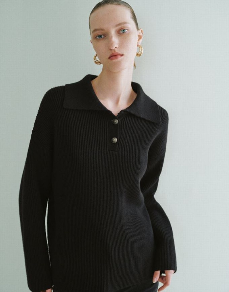 Black Urban Revivo Drop Shoulder Sleeve Knitted Women\'s Cardigan | 92513OQTZ