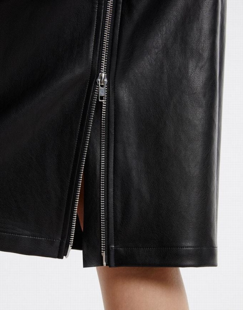 Black Urban Revivo Faux Leather Women's Skirts | 41025ZGHR