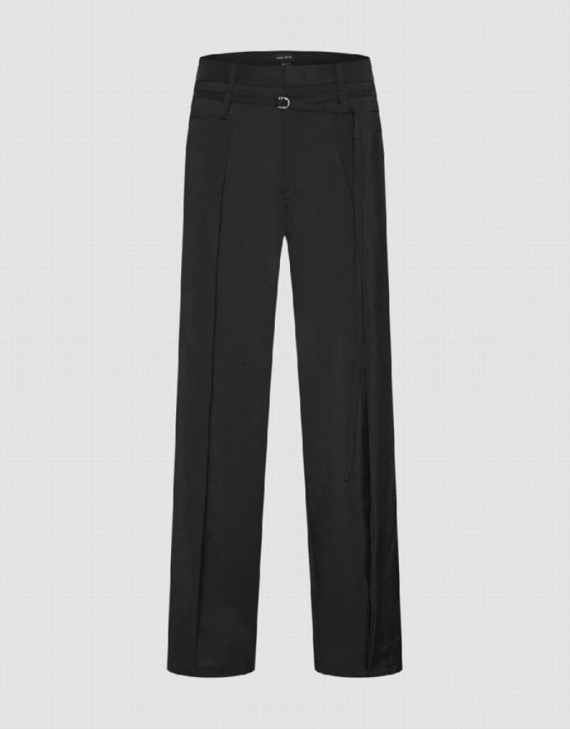 Black Urban Revivo Loose Straight Men\'s Pants | 97456UEQV