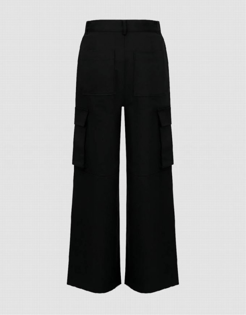 Black Urban Revivo Multi-Pocket Loose Straight Women's Pants | 82916SPZM
