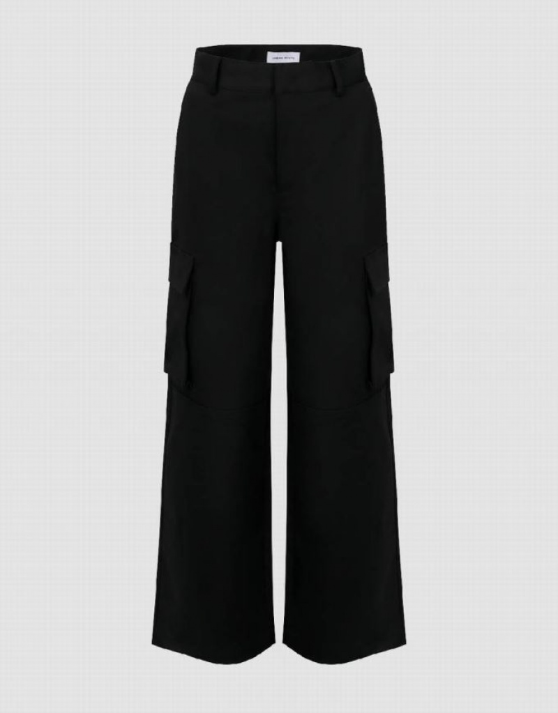 Black Urban Revivo Multi-Pocket Loose Straight Women\'s Pants | 82916SPZM