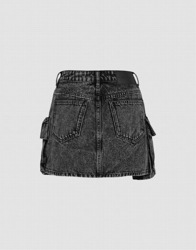 Black Urban Revivo Multi-Pocket Mini Straight Women's Denim Skirt | 71582JGOP