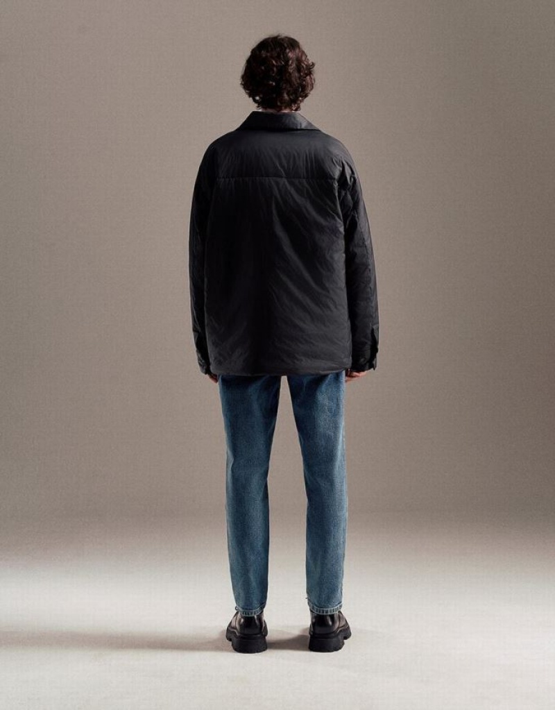 Black Urban Revivo Oversized Men's Down Jackets | 18957RAVW
