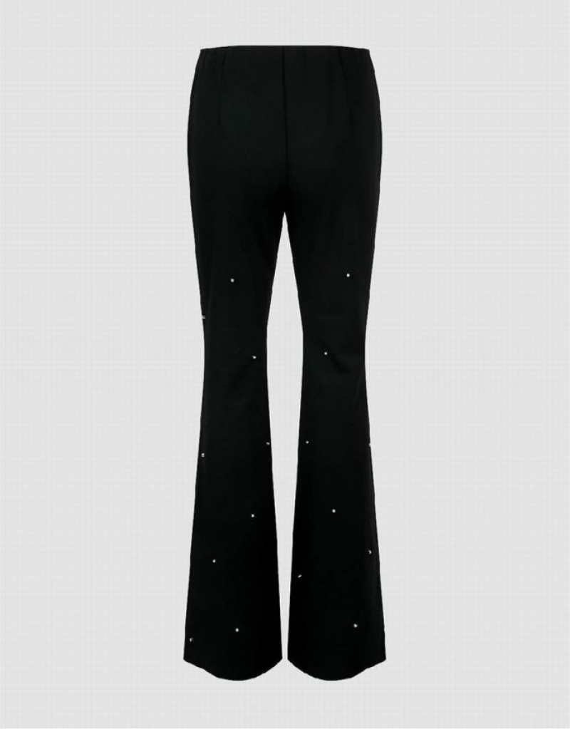 Black Urban Revivo Rhinestone Decor Flare Women's Pants | 82510ZTOF