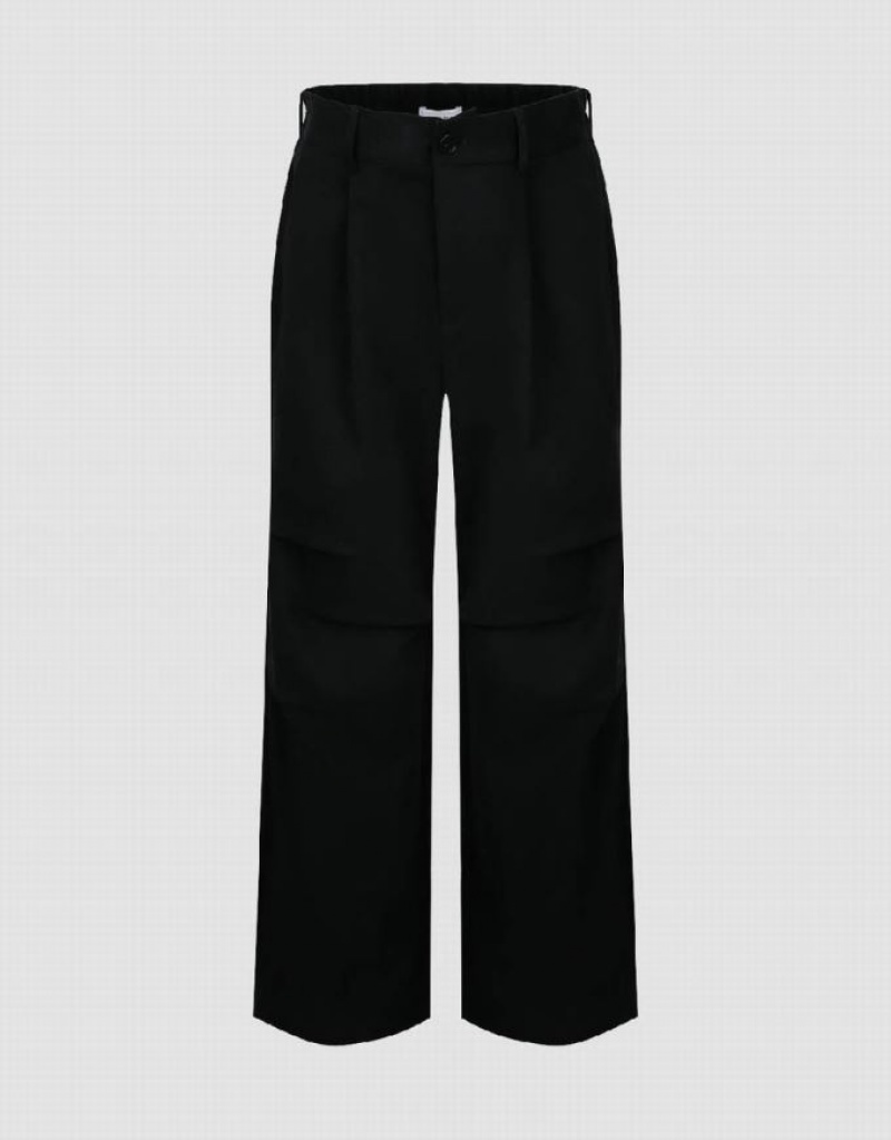 Black Urban Revivo Wide-Leg Men\'s Pants | 49726VBAF