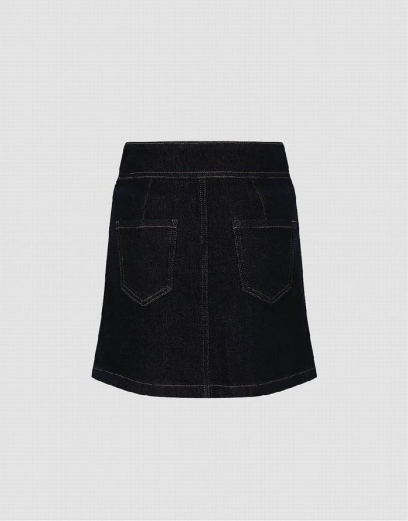 Blue Urban Revivo Chain Decor Mini A-Line Women's Denim Skirt | 90658WYCJ