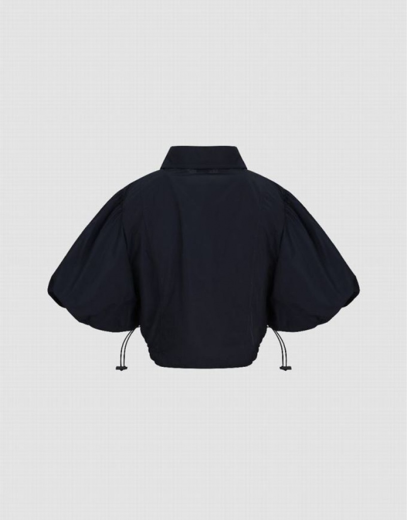 Blue Urban Revivo Cropped With Puff Sleeve Women's Shirts | 91762TMFA