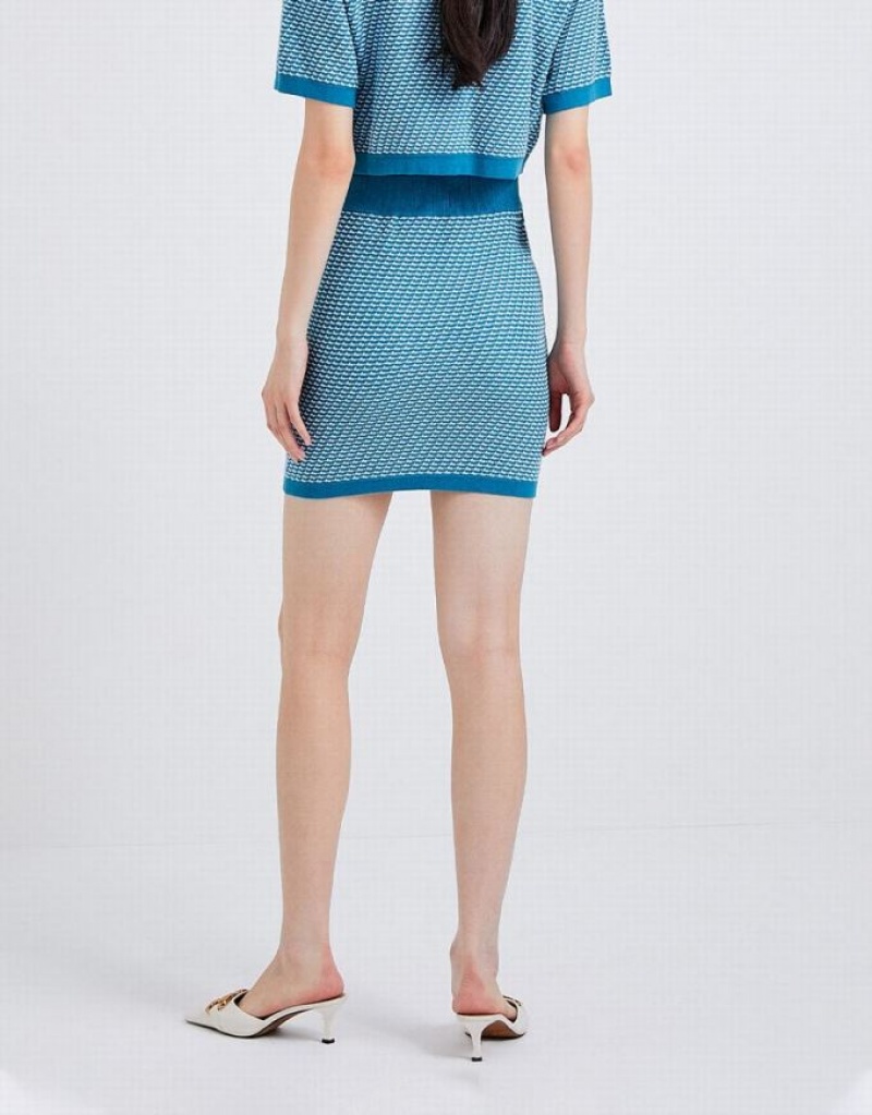 Blue Urban Revivo Faux Pearl Decor Bodycon Tweed Knitted Women's Skirts | 71032GXOP