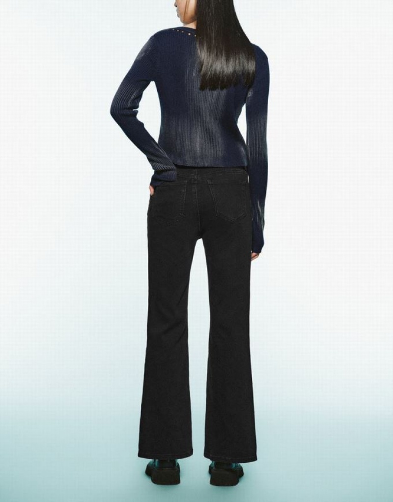 Blue Urban Revivo Studded Decor Knitted Women's Cardigan | 32518KWHP