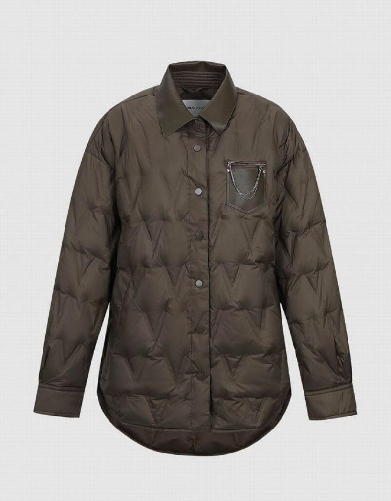 Brown Urban Revivo Chain Decor Quilted Women's Puffer Jacket | 94613XEIT