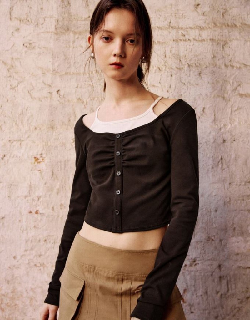 Brown Urban Revivo Halter Neck 2 In 1 Skinny Women's T-Shirts | 63187SARZ