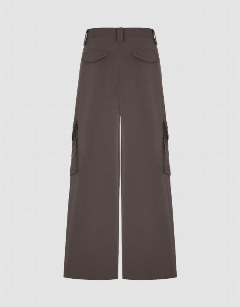 Brown Urban Revivo Multi-Pocket Wide-Leg Women's Pants | 13256CRHI