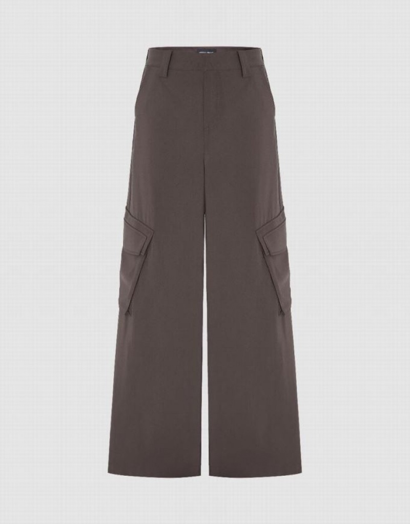 Brown Urban Revivo Multi-Pocket Wide-Leg Women\'s Pants | 13256CRHI