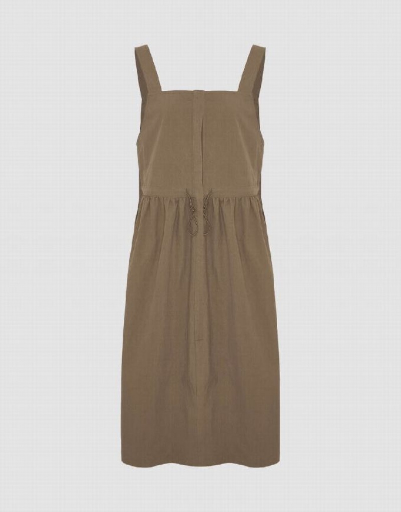 Brown Urban Revivo Sleeveless Square-Cut Collar Straight Women's Dress | 63254AKZD