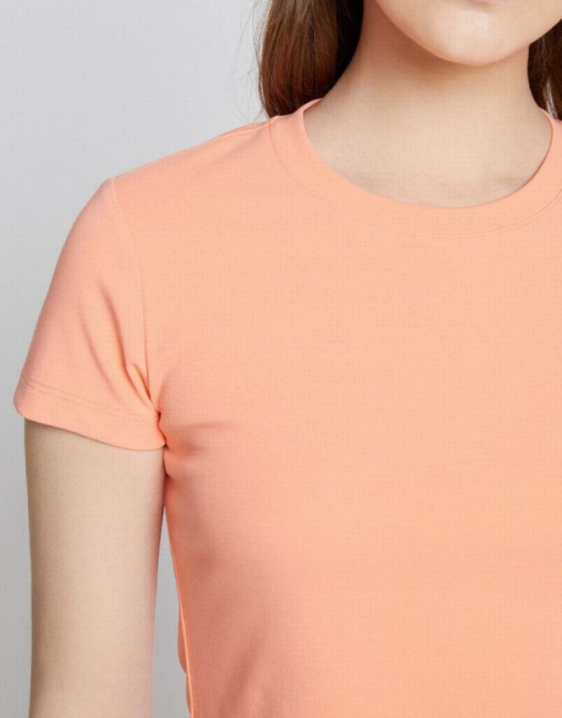 Coral Urban Revivo Basic Fitted Women's T-Shirts | 45923HOTS