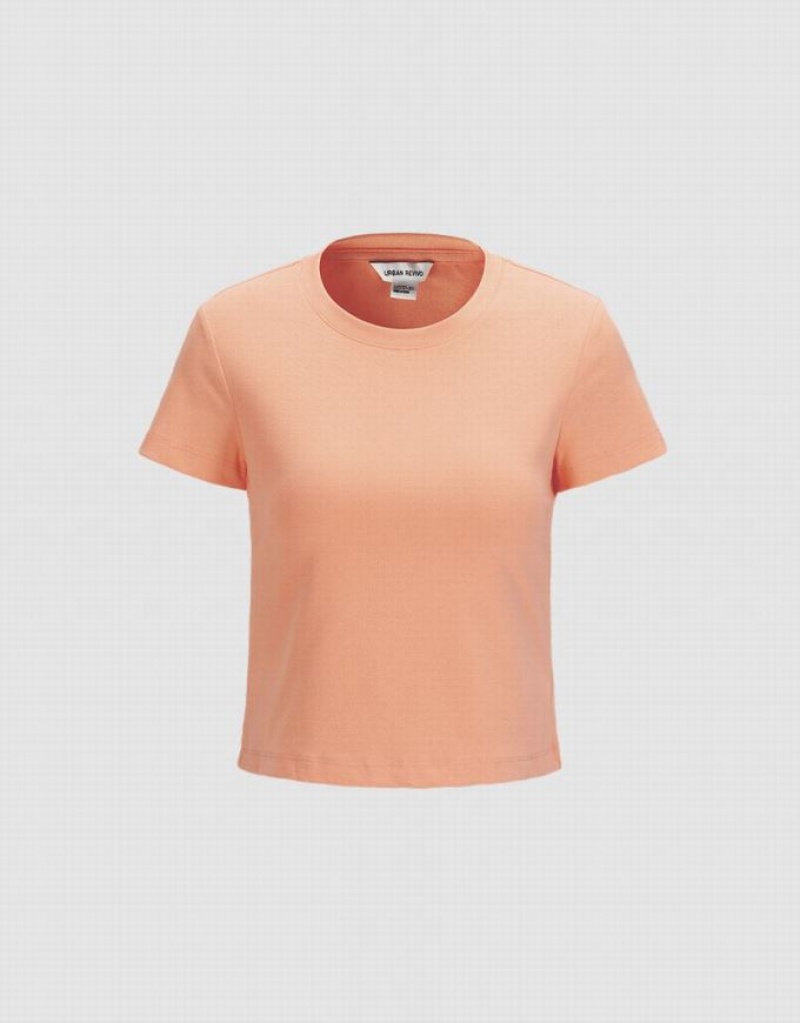 Coral Urban Revivo Basic Fitted Women\'s T-Shirts | 45923HOTS