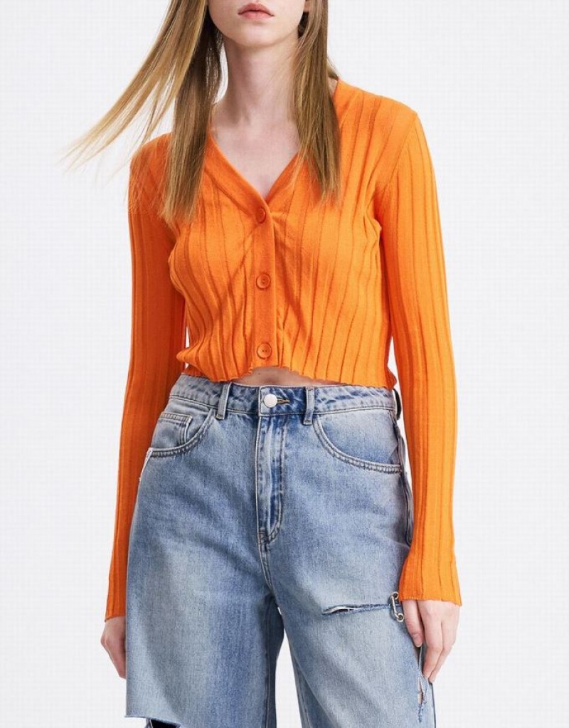 Coral Urban Revivo Button Up Fitted Women's Cardigan | 68371AWCE