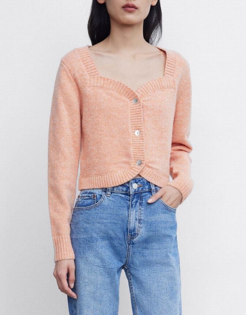 Coral Urban Revivo Plain Button Up Women's Cardigan | 54209DRPW
