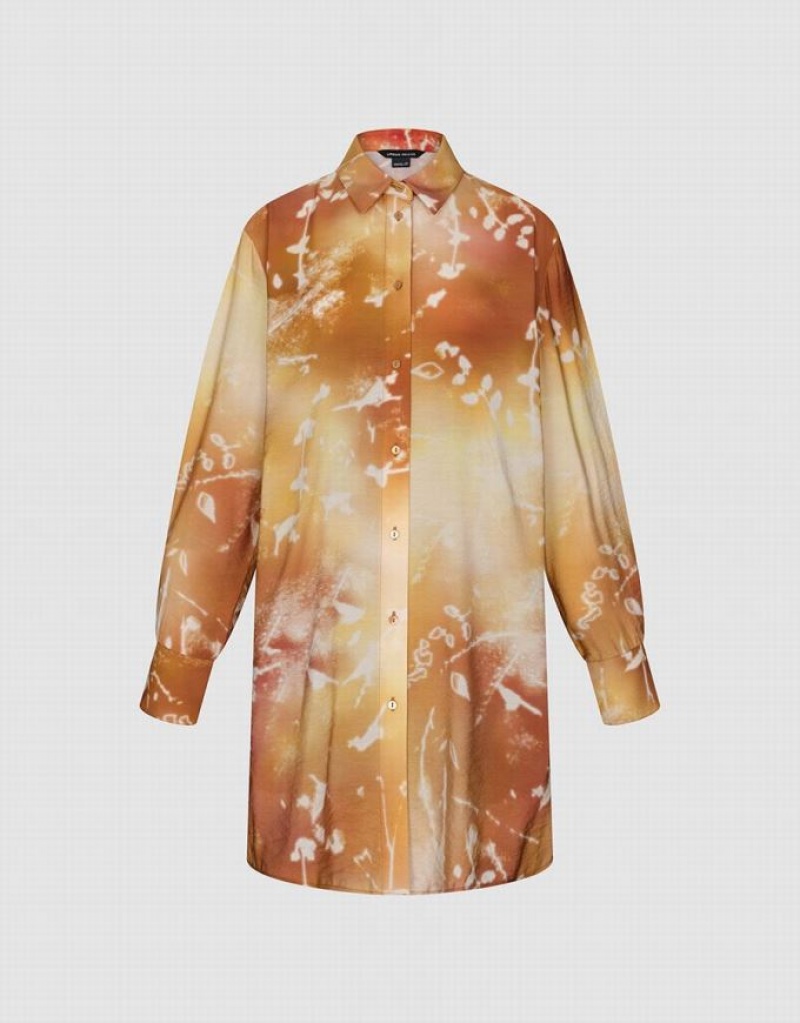 Coral Urban Revivo Printed Straight Loose Women's Shirts | 05189ZVQX