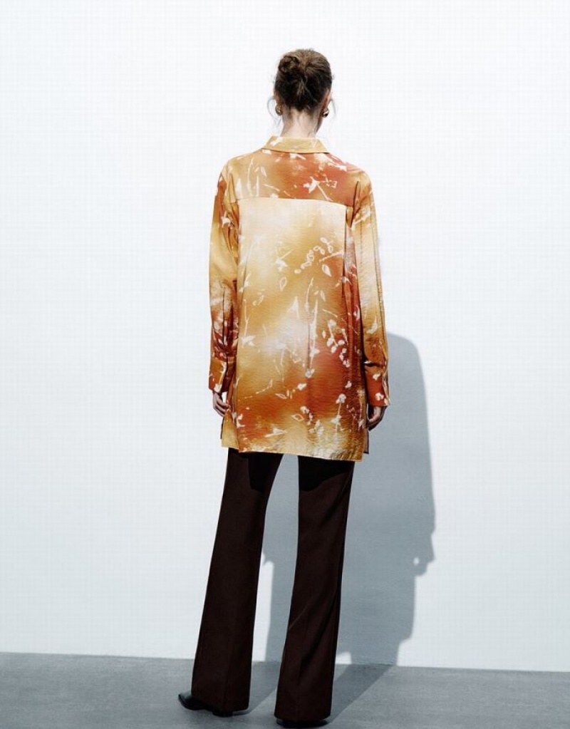 Coral Urban Revivo Printed Straight Loose Women's Shirts | 05189ZVQX