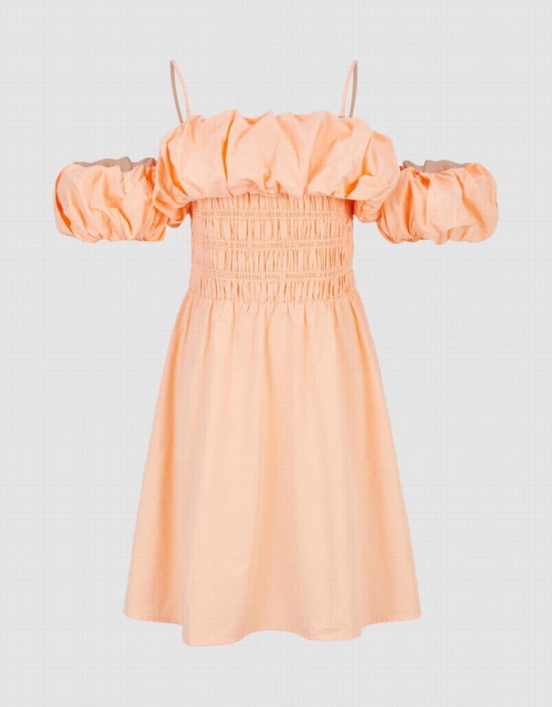 Coral Urban Revivo Shirred Ruffle Skater Women's Short Dress | 43761SBGP
