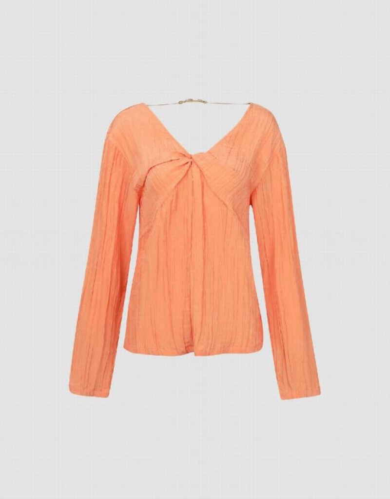 Coral Urban Revivo V-Neck Overhead Women's Blouse | 52943RYGC