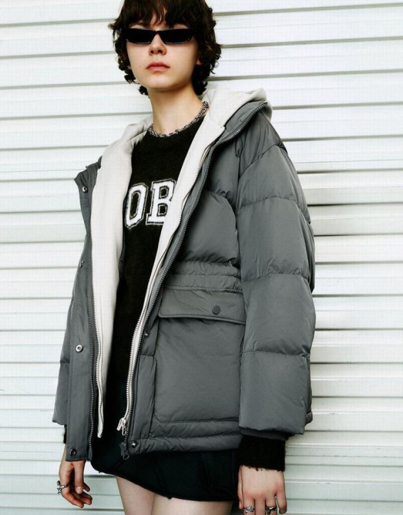 Dark Grey Urban Revivo 2 In 1 Hooded Women's Down Jackets | 47612DTMY