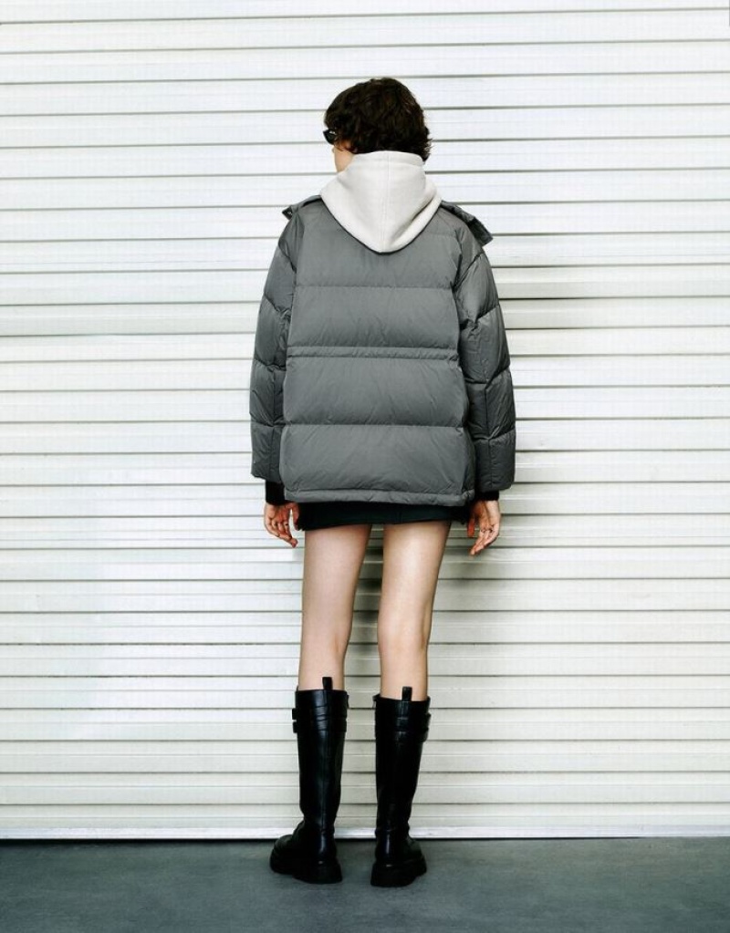 Dark Grey Urban Revivo 2 In 1 Hooded Women's Down Jackets | 47612DTMY